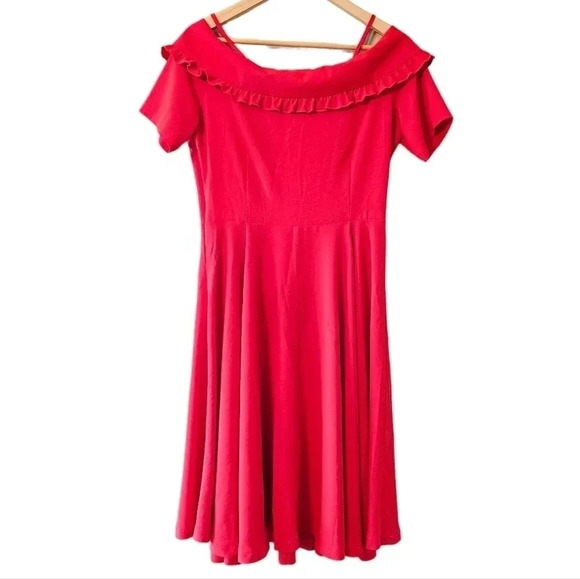 Molly Bracken Ruffle Short Sleeve Midi Casual Red Dress Size Medium. - Picture 9 of 13
